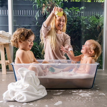 Stokke® Flexi Bath® X-Large Bundle duża składana wanienka + wkładka niemowlęca | Transparent Sandy Beige