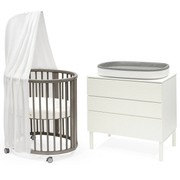 Stokke® Sleepi™ Mini V3 Complete Set, zestaw owalne łóżeczko + komoda z przewijakiem | Hazy Grey + White