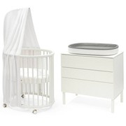 Stokke® Sleepi™ Mini V3 Complete Set, zestaw owalne łóżeczko + komoda z przewijakiem | White