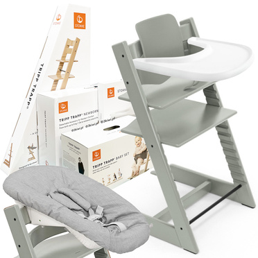 Stokke® Tripp Trapp® Complete Set zestaw 4w1, krzesełko do karmienia + leżaczek + baby set + tacka | Glacier Green