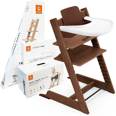 Stokke® Tripp Trapp® zestaw 3w1, krzesełko do karmienia + baby set + tacka | Exclusive Oak Warm Brown (dąb)