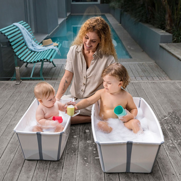 Stokke® Flexi Bath® X-Large Bundle duża składana wanienka + wkładka niemowlęca | Transparent Sandy Beige