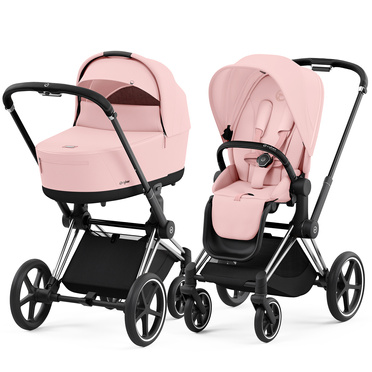 Cybex® Priam 4 zestaw 2w1, wózek głęboko-spacerowy | Peach Pink + Chrome (black handle)