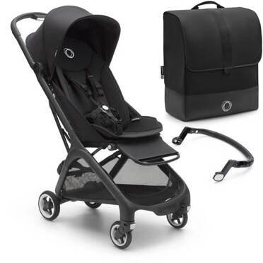 Bugaboo® Butterfly, zestaw promocyjny 3w1, wózek spacerowy + pałąk + travel bag | Midnight Black