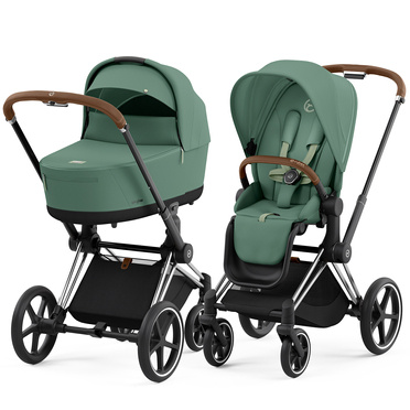 Cybex® Priam 4 zestaw 2w1, wózek głęboko-spacerowy | Leaf Green + Chrome (brown handle)