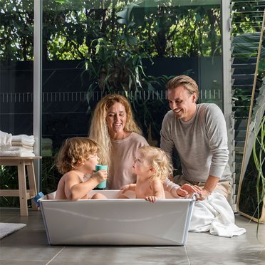 Stokke® Flexi Bath® X-Large Bundle duża składana wanienka + wkładka niemowlęca | Transparent blue 