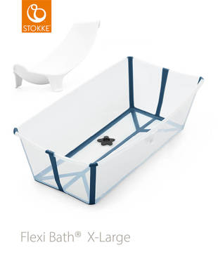 Stokke® Flexi Bath® X-Large Bundle, duża wanienka + wkładka niemowlęca | Transparent Blue