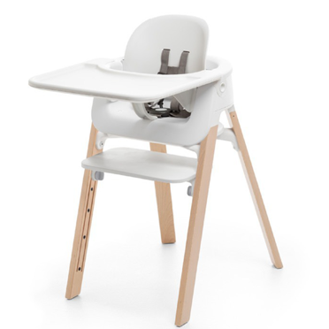 Stokke® Steps™ Zestaw 3w1, luksusowe krzesełko ergonomiczne + baby set + tacka | White + Natural