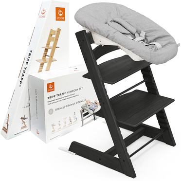 Stokke® Tripp Trapp® Exclusive krzesełko + leżaczek niemowlęcy Newborn Set | Exclusive Oak Black (dąb)