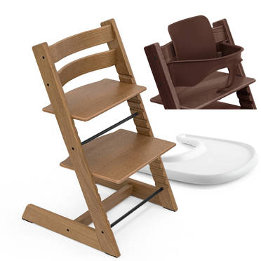 Stokke® Tripp Trapp® zestaw 3w1, krzesełko do karmienia + baby set + tacka | Exclusive Oak Warm Brown (dąb)