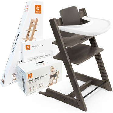 Stokke® Tripp Trapp® zestaw 3w1, krzesełko do karmienia + baby set + tacka | Hazy Grey