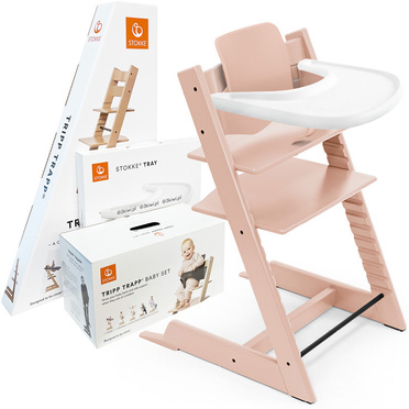 Stokke® Tripp Trapp® zestaw 3w1, krzesełko do karmienia + baby set + tacka | Serene Pink